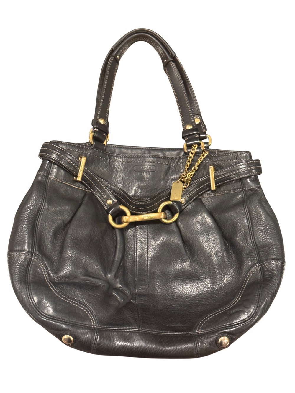 Coach Black Leather Shoulder Bag with Gold Hardware
